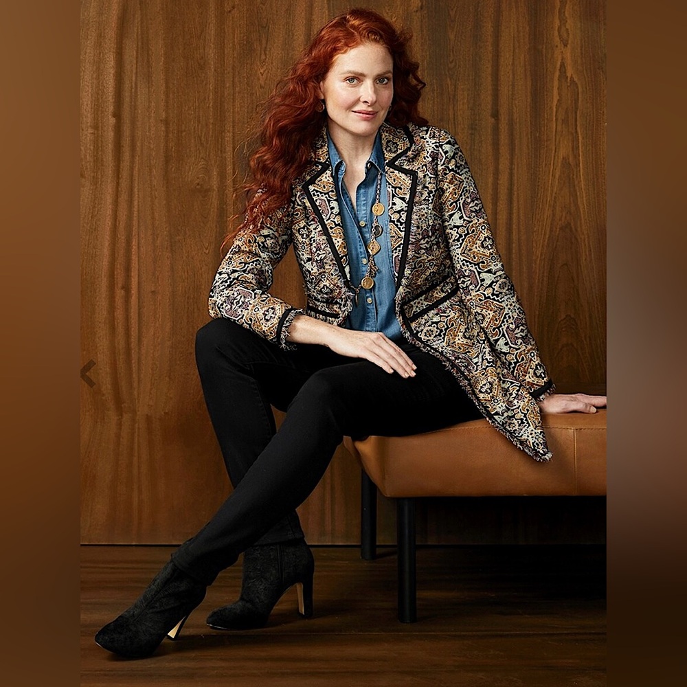 Fringe-Trim Jacquard Topper Jacket- Brand New size 0